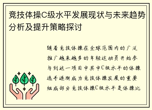 竞技体操C级水平发展现状与未来趋势分析及提升策略探讨